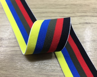 1,5 pollici (40 mm) ampio peluche colorato colorato fascia elastica a righe, elastico morbido in vita, elastico trim, elastico tagliato a misura 51010