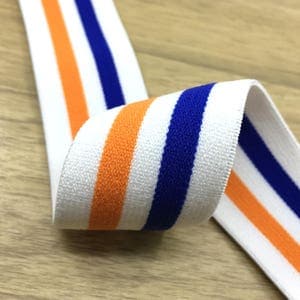 1.5 inch (40mm) Wide Elastic Band, White Orange and Blue Striped Soft Plush Elastic Band, Soft Waistband Elastic for Sewing 71110 - 1 yard