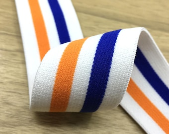 Fascia elastica larga 1,5 pollici (40 mm), elastico morbido in peluche a strisce bianche arancioni e blu, elastico morbido in vita per cucire 71110 - 1 iarda