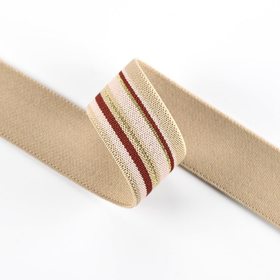 1 1/4 Inch 30mm Wide Elastic Band, Gold Glitter Khaki and Red