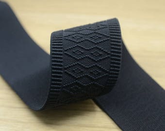Élastique de ceinture large de 2 pouces (50 mm), garniture élastique noire à motif ethnique, ruban élastique extensible 21100