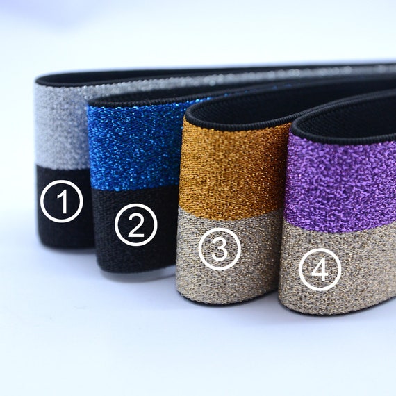 1.5 inch 40mm Wide Colorful Glitter Striped Elastic Band , Colored Ela