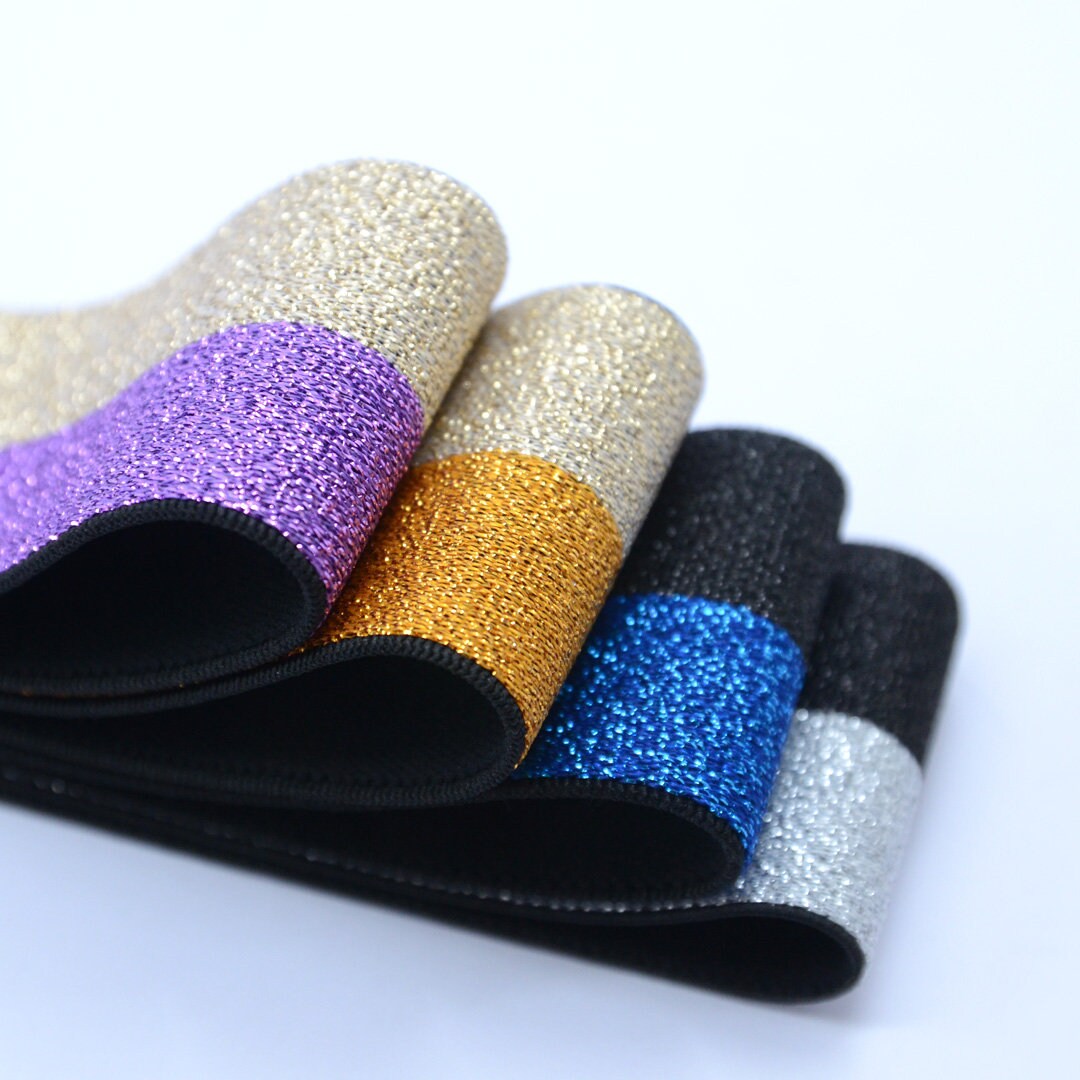 1.5 Inch (40mm) Wide Glitter Striped Elastic Band , Colored