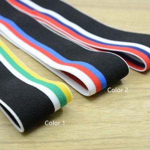 1.5 inch (40mm) Wide Colored  Plush Four Colors Striped Elastic Band, Soft Waistband Elastic, Elastic Trim, Elastic Ribbon, Sewing Elastic