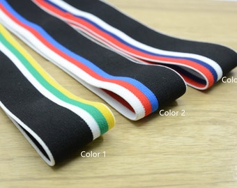 1.5 inch (40mm) Wide Colored  Plush Four Colors Striped Elastic Band, Soft Waistband Elastic, Elastic Trim, Elastic Ribbon, Sewing Elastic