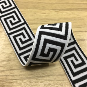 1 3/8 inch (35mm) Wide Elastic Band, Black and White Wall Pattern Soft Plush Elastic Band, Waistband Elastic-1 Yard 51100