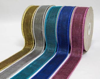 1.25" 32mm& 2.24"57mm WideMetallic Mesh Ribbon  Sparkle Decorative Ribbon with Wired Edge – 5 Colors Gift Wrapping, Holiday, Crafts--1yard