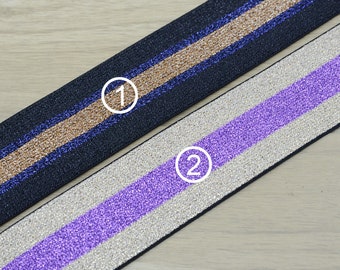 1.5 inch 40mm Wide  Glitter Striped Elastic Band , Colored Elastic Trim, Elastic Ribbon, elastic band by the yard, Sewing Elastic
