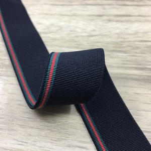 1 inch (25mm) Wide Elastic Band, Black Green and Red Striped Soft Colored Elastic, Waistband Elastic, Elastic for Sewing by the yard