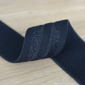 1.7 inch (44 mm) Wide Black Glitter Striped Elastic Band, Elastic Trim, Black Waistband Elastic,Sewing Elastic