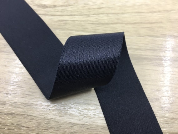 1.5 Inch 38mm Wide Elastic Band, Black/ White Silky Satin Elastic