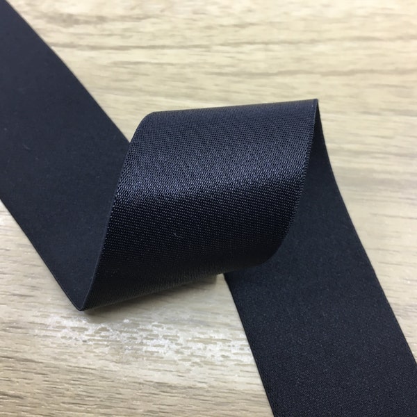 1.5 inch (38mm) Wide Elastic Band, Black/ White Silky Satin Elastic Band, Waistband Elastic, Elastic Trim by the Yard 51060 - 1 yard