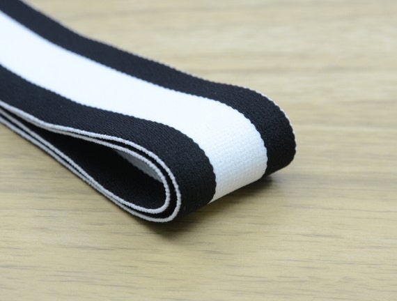 1.5 Inch 40mm Wide Elastic Band, White and Black Striped Soft