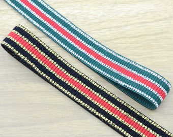 Glitter Striped Elastic Band, Colorful Sewing Elastic Trim, 1 inch Wide