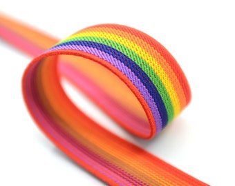 1 inch (25mm) Wide Elastic Band, Rainbow Striped Elastic, Colored Elastic, Waistband Elastic, Sewing Elastic 52280