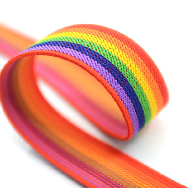 1 inch (25mm) Wide Elastic Band, Rainbow Striped Elastic, Colored Elastic, Waistband Elastic, Sewing Elastic 52280