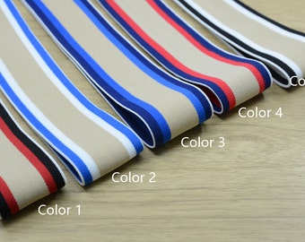 1.5 inch (40mm) Wide Colored  Plush Three Colors Striped Elastic Band, Soft Waistband Elastic, Elastic Trim, Elastic Ribbon, Sewing Elastic