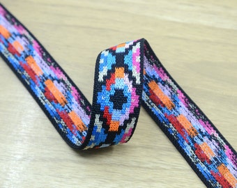 1 inch 25mm Wide Colorful Geometric Jacquard Pattern Elastic,Waistband Elastic,Knit Elastic, Sewing Elastic 92130