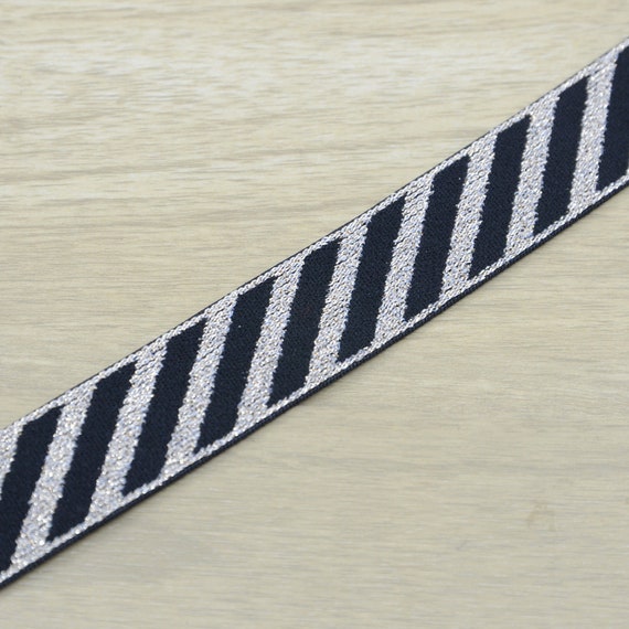 1 inch (25mm) Wide Grey Stripe Elastic Band - 1 Yard