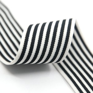 2" (50mm)  wide Black Stripes Comfortable Plush White Elastic,Waistband Elastic,Soft Elastic, Sewing elastic band by the yard 12150