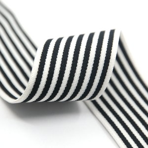 2&quot; (50mm)  wide Black Stripes Comfortable Plush White Elastic,Waistband Elastic,Soft Elastic, Sewing elastic band by the yard 12150