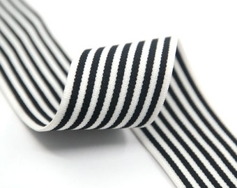 1.5" 38mm wide Black Stripes Comfortable Plush White Elastic,Waistband Elastic,Soft Elastic, Elastic Band,Sewing Elastic By the Yard 43120