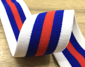 Bande élastique large de 1,5 pouce (40 mm), bande élastique rayée bleu blanc et rouge, élastique à taille souple, élastique à coudre 71080 - 1 yard