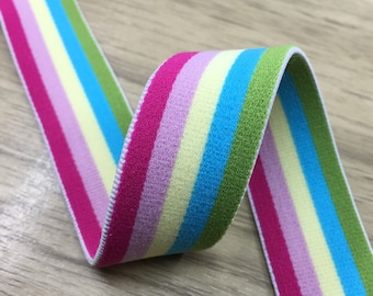 Fascia elastica in peluche a righe arcobaleno, per cucire cinture (2,5 cm, 0,9 metri)