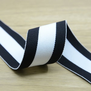 1.5 inch (40mm) Wide Elastic Band, White and Black Striped Soft Plush Elastic Band, Waistband Elastic, Elastic Trim for Sewing 43050 -1 yard