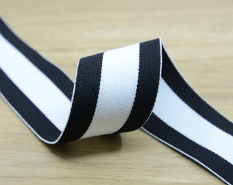 Banda elástica de felpa a rayas blancas y negras, 3,8 cm de ancho, ribete para cinturilla