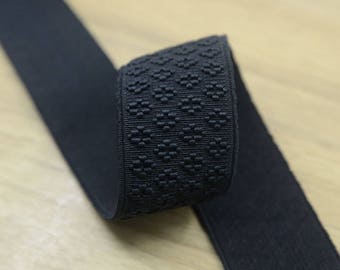 2 inch (50 mm) Wide Embroidery Jacquard Flowers Black Elastic, Waistband Elastic ,Sewing elastic band by the yard,