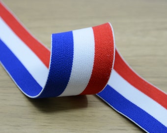1.5 inch (40mm) Wide Colored  Plush Blue White and Red Striped Elastic Band, Soft Waistband Elastic, Elastic Trim,  Sewing Elastic 71050