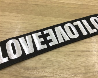 1.5 inch (40mm) Wide Elastic Band, Love Glitter Black Plush Back Elastic Band, Soft Waistband Elastic, Elastic Trim,  Sewing Elastic -1 yard