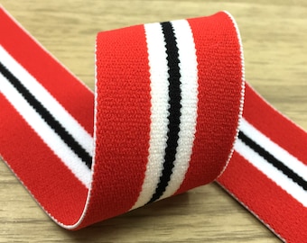 40 mm de large, bande élastique en peluche douce à rayures rouges, blanches et noires, élastique à la taille, élastique à coudre 71070-1 yard