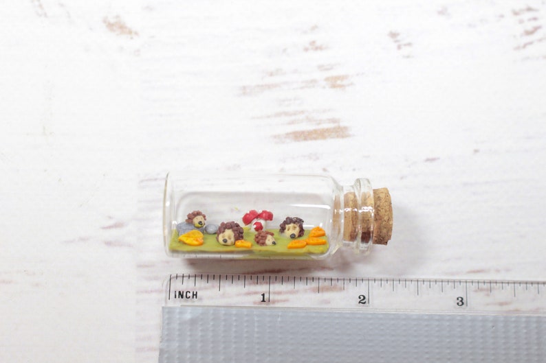 Hedgehog miniature bottle, autumnal decoration, hedgehog figure, hedgehog family, polymer clay miniature image 10