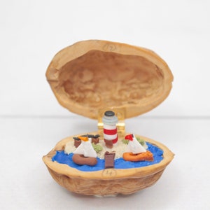 Miniature Walnut Lighthouse Maritime Landscape polymerclay Beach Seaboat Decoration image 2