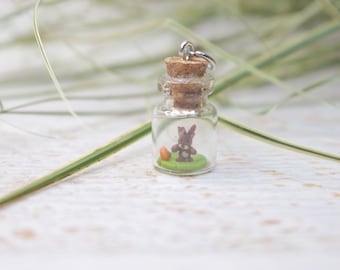 Bunny Pendant, Easter Charm, Easter Tree Decoration, Mini Glass Bottle, Miniature Animal Decoration, Bunny Decoration