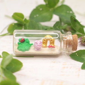 Lucky charm miniature bottle, good luck decoration, polymerclay miniature, lucky takeaway, party favor image 1