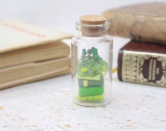 Book stack with forest 6 cm bottle, miniature book decoration, nature book decoration, book stack miniature