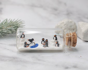 Pinguïn miniatuur 7 cm glazen fles, pinguïndecoratie, pinguïnfamilie