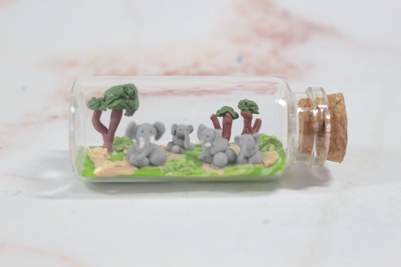 Elephant herd 7 cm miniature bottle, elephant decoration, elephant family image 3