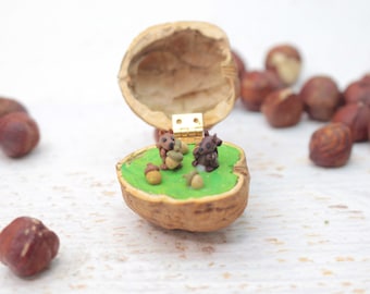 Squirrel miniature walnut, animal decoration, polymerclay forest animal, squirrel figure, upcycling