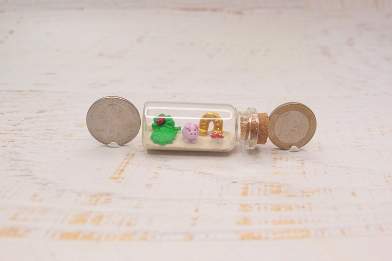 Lucky charm miniature bottle, good luck decoration, polymerclay miniature, lucky takeaway, party favor image 3