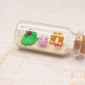 Lucky charm miniature bottle, good luck decoration, polymerclay miniature, lucky takeaway, party favor image 2