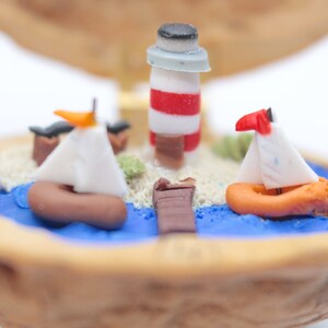 Miniature Walnut Lighthouse Maritime Landscape polymerclay Beach Seaboat Decoration image 6