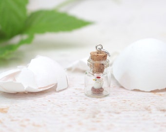 Huhn im Nest Anhänger Tier Charm polymer clay Miniatur Glas Flasche