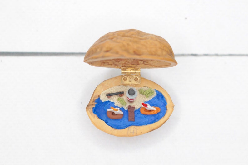 Miniature Walnut Lighthouse Maritime Landscape polymerclay Beach Seaboat Decoration image 4