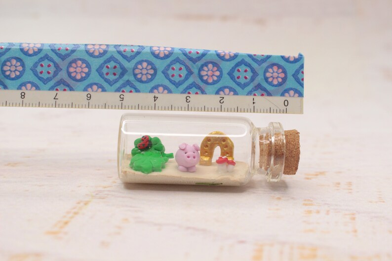 Lucky charm miniature bottle, good luck decoration, polymerclay miniature, lucky takeaway, party favor image 9