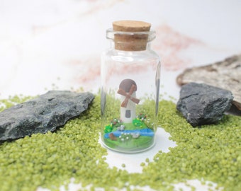 Windmühle Miniatur 6cm Flasche, Windmühle mit Landschaft, polymerclay Windmühle, niederländische Dekoration