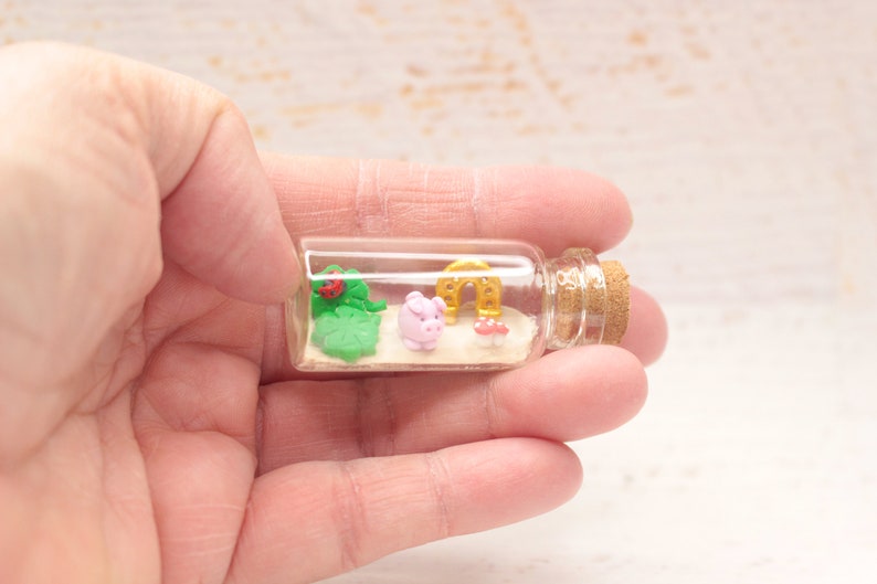 Lucky charm miniature bottle, good luck decoration, polymerclay miniature, lucky takeaway, party favor image 4
